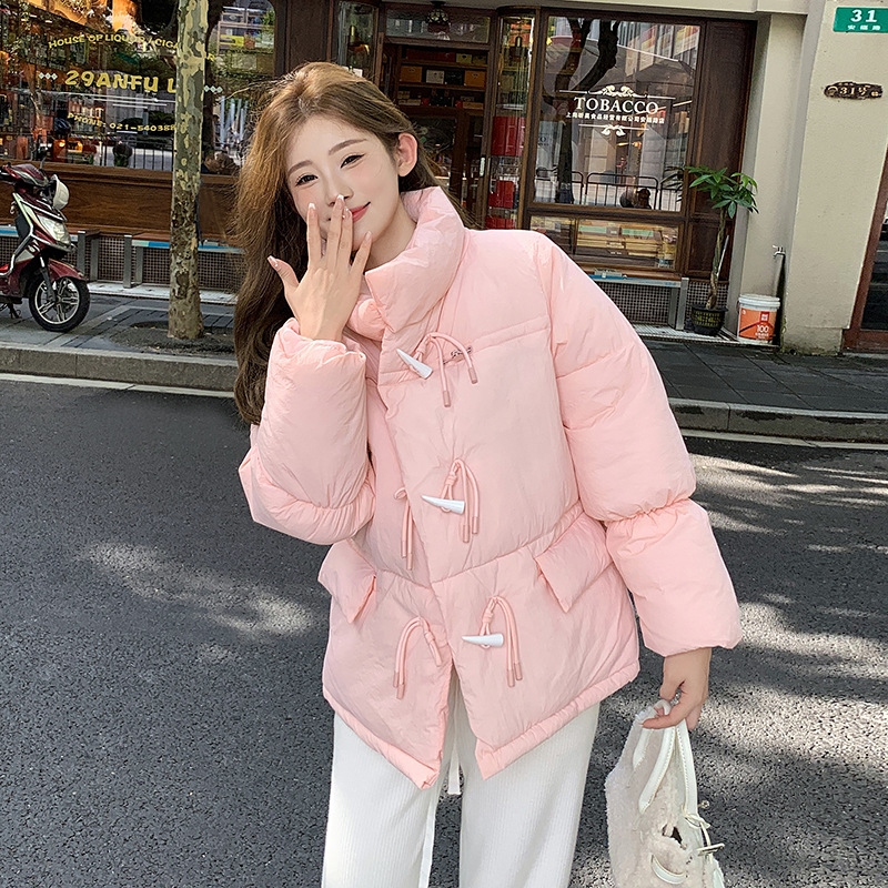 奶fufu立领牛角扣棉服外套女冬季2024新款加厚保暖小个子羽绒棉衣