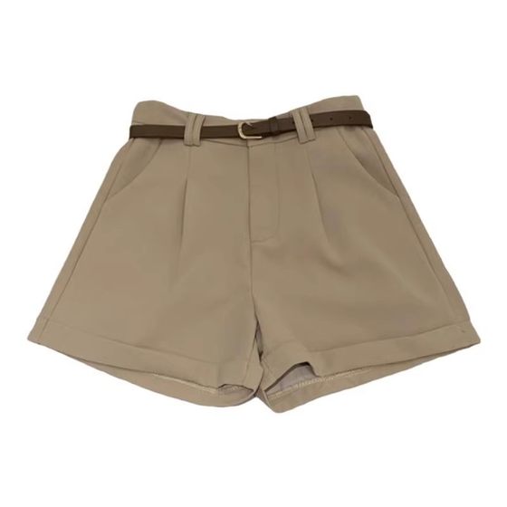 High-end khaki Suit Shorts Women's Summer 2024 New Korean-style Casual Slimming Curled High Waist Wide-leg Pants