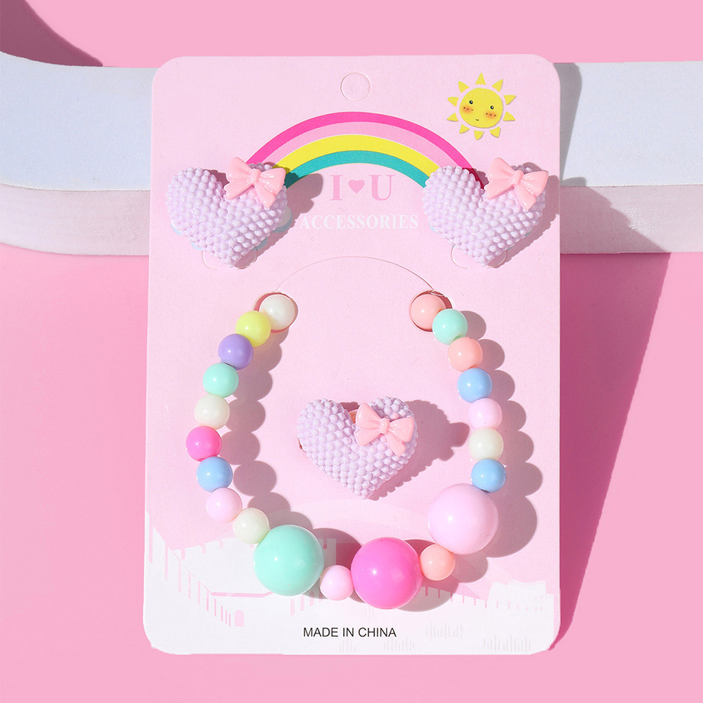 1 Juego Moda Forma De Corazón El Plastico Con Cuentas Muchachas Anillos Aretes Collar display picture 2