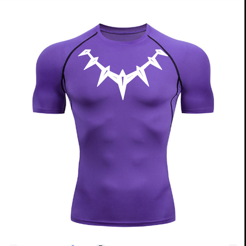 Black Panther Men's pro Tight Fitting Short Sleeve T-Shirt Quick Drying Elastic Breathable Fitness Sports Running Training Clothing_voghion.com