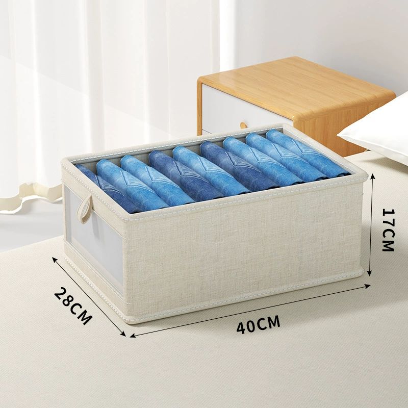 Foldable Storage Box, Cotton‑Linen Organizer, Beige, 40×28×17 cm (Stackable)