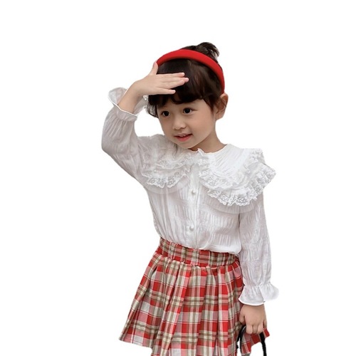 Children's shirts  spring and autumn children's clothing baby girls large lapel tops girls fashionable long-sleeved shirts princess style