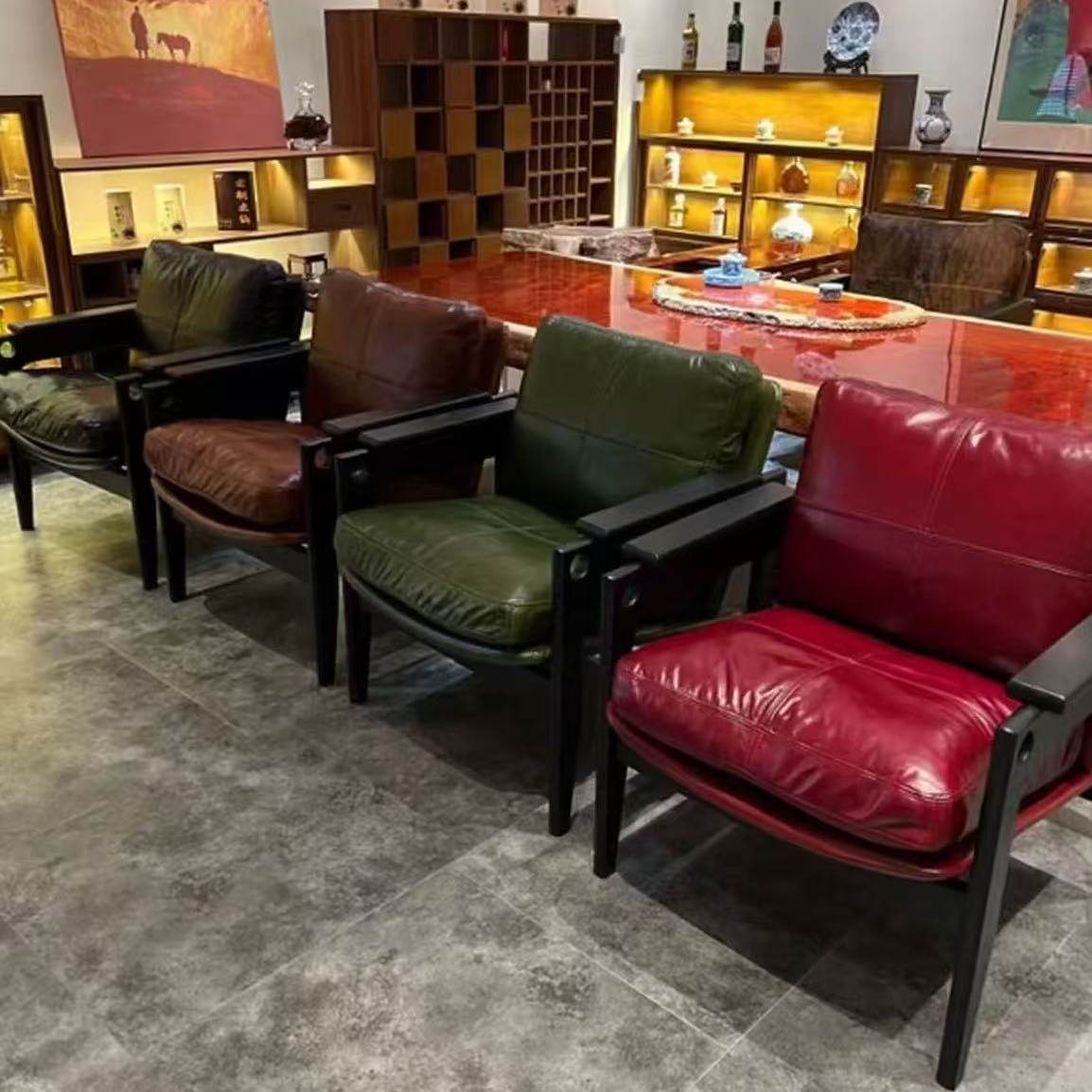 북유럽 단단한 나무 레저 싱글 소파 의자 복고풍 홈 발코니 간단한 디자이너 게으른 등받이 가죽 의자