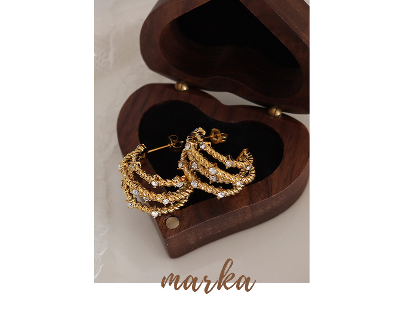 Fashion C Shape Twist Titanium Steel Earrings Plating Zircon Stainless Steel Earrings