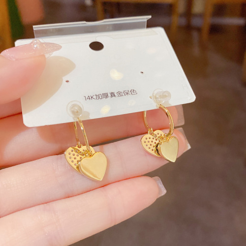 Japanese and Korean fashion light luxury exquisite micro-paved zircon peach heart front and back silver needle earrings high quality earrings wholesale