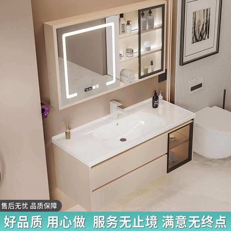 Cream Style Bathroom Hand Washing Laundry Sink Basin Washbasin Cabinet Combination Bathroom Cabinet Ceramic Integrated Basin Home