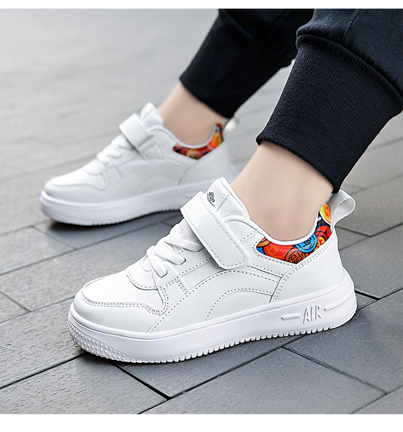 Children's Four Seasons Leather Double Single Mesh Sports Casual Shoes White Shoes Lightweight Student Board Shoes display picture 16