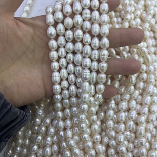 White bright natural freshwater pearl rice 9-10mm thread rice beads diy hand-made semi-finished products