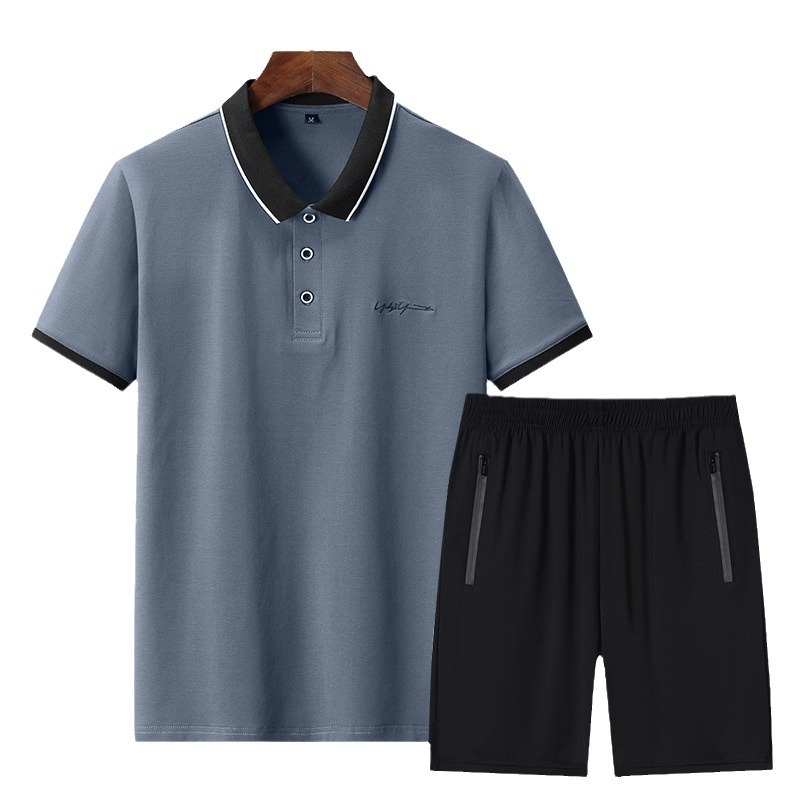 Camisas polo para hombres, pantalones casuales de hielo de manga corta, pantalones cortos de hielo de verano, set deportivo de hielo de hombre, solapa