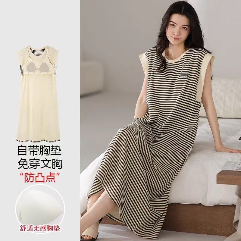 Verano con cojín de pecho pijama chaleco vestido de niña 1000 pájaros casera pijama casera grande vestido de verano largo
