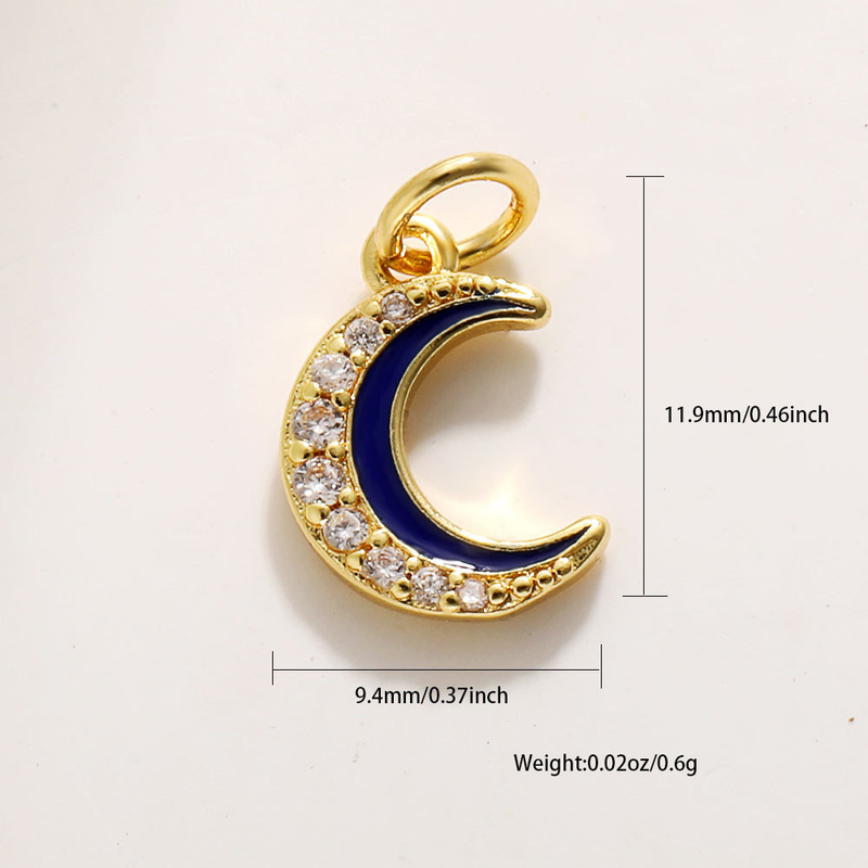 DIY 銅メッキ 18 k ゴールドムーンスターネックレスペンダントオイルドリップジルコン五芒星ブレスレットイヤリングキーホルダーペンダント|undefined