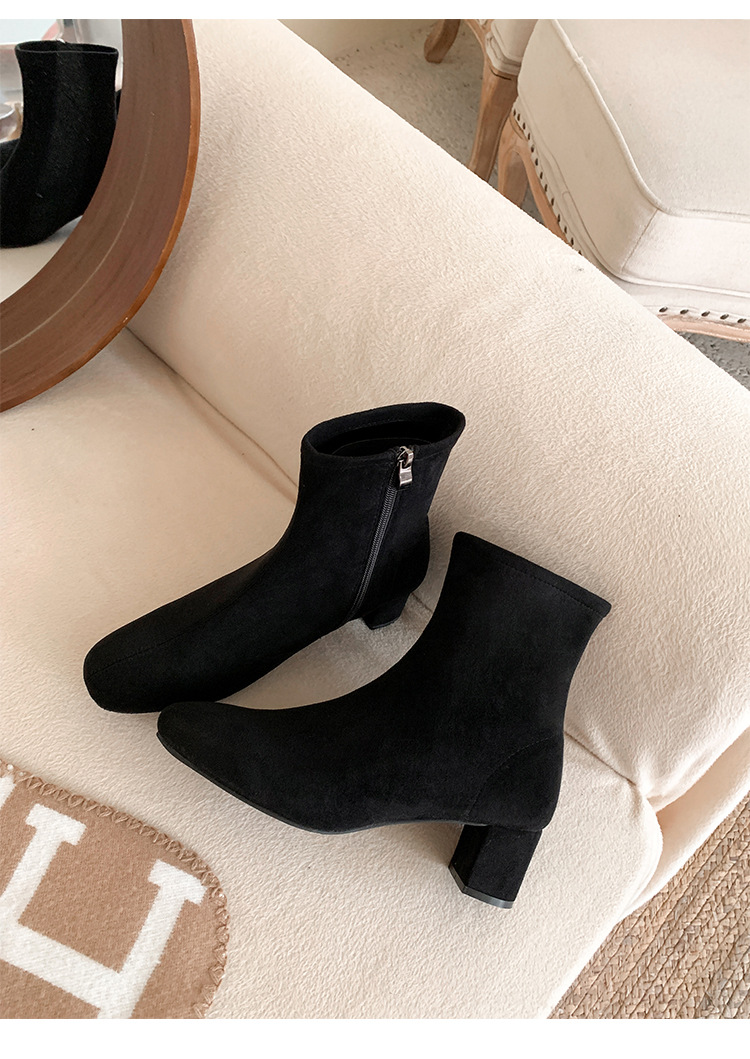 style practical wear~New SW round toe thick high-heeled elastic sock slim boots, women's short boots_voghion.com