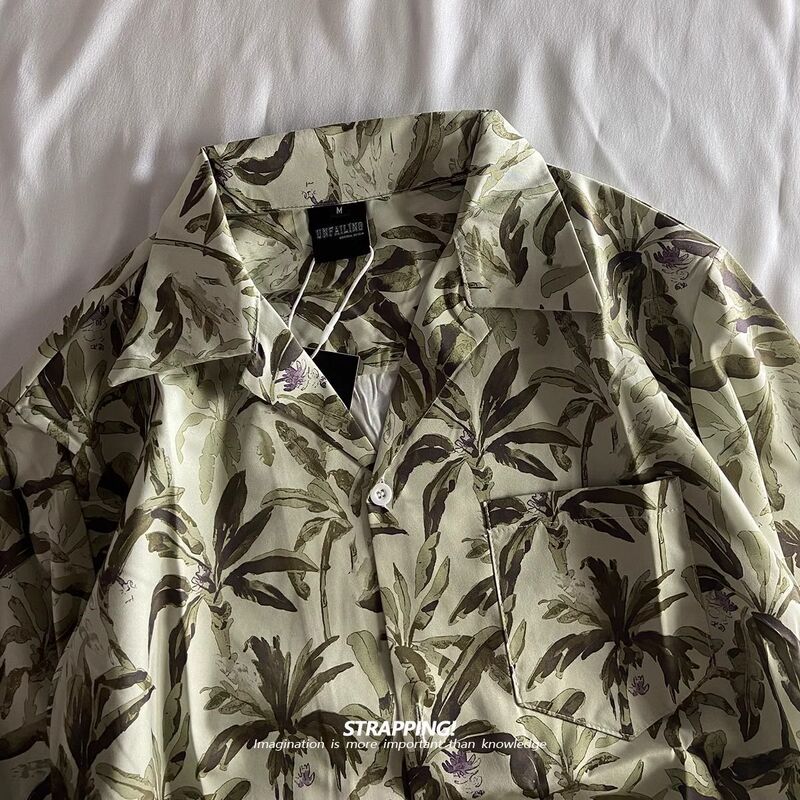 Cuban Collar Oil Painting Floral Shirt Short-Sleeved Men's and Women's Lazy Style Hawaiian Versatile Casual Beach Art Shirt