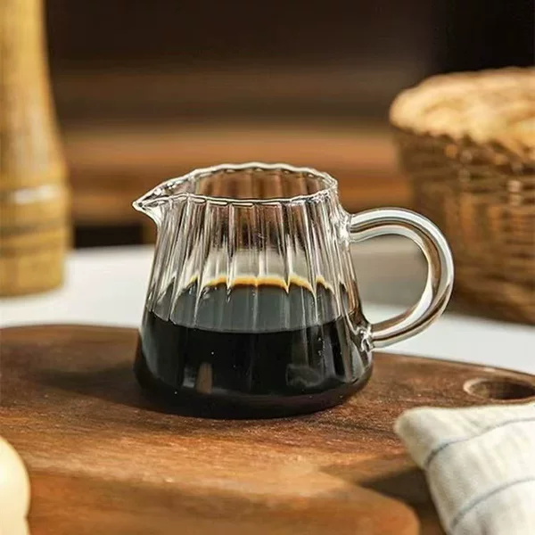Italian-Style Striped Small Milk Jug, Espresso Mini Milk Pitcher, Heat-Resistant Glass Latte Cup, Double-Spout Small Milk Cup, High-Temperature Resistant