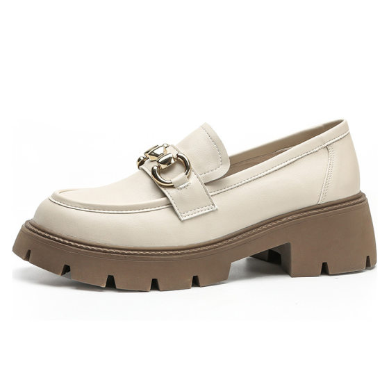 Full cowhide_color matching button thick bottom loafers 2024 fall/winter new England raised retro thick heel JK shoes