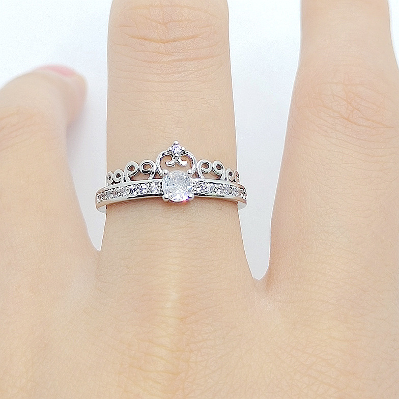 18K Gold Plated Plating Material Zircon Inlay Material 18K Gold Plated Copper Vacuum Plating Zircon Waves Crown Classic Style Open Ring For Women'S