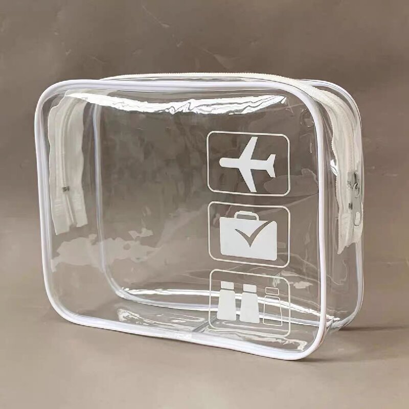 Amazon cruza fronteras para aviones de PVC impresión de maquillaje transparente bolsa de cremallera bolsa de lavado para diseñar