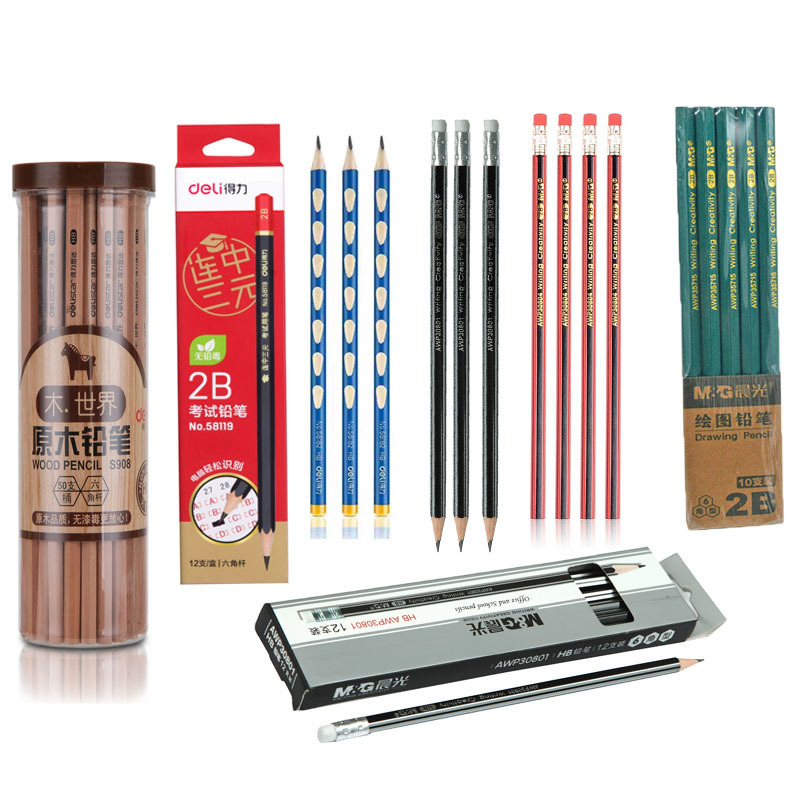 Wooden pole pencil HB 2B writing pencil hexagonal triangle hole pen primary school stationery school supplies