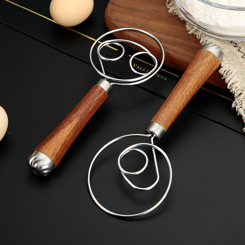 Stainless Steel Wooden Handle Flour Mixer Non-Stick Quick Egg Beater Kitchen Dough Mixer Coil Egg Beater