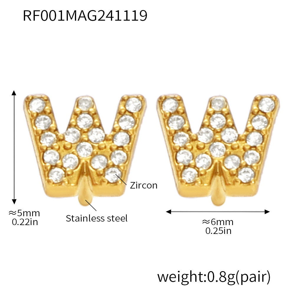 Qiong Yao Titanium Steel 26 letras con incrustaciones de circón Juego de joyas PVD chapado en oro real collar de retención de color pulsera anillo aretes