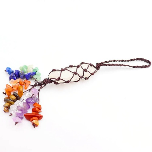7 Chakela Woven Hexagonal Pillar Yoga Stone Carriage Pendant with Tassel Rainbow Column Natural Crystal Pendant Wholesale