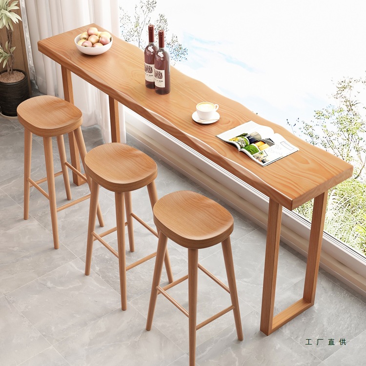 Nordic Simple Solid Wood Bar Table Home Balcony High Table Wall Long Table Cafe Bar Table and Chair Combination