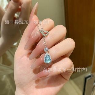 Factory wholesale small red department natural dangerous material blue water gourd jade pendant s925 silver inlaid new Chinese light luxury