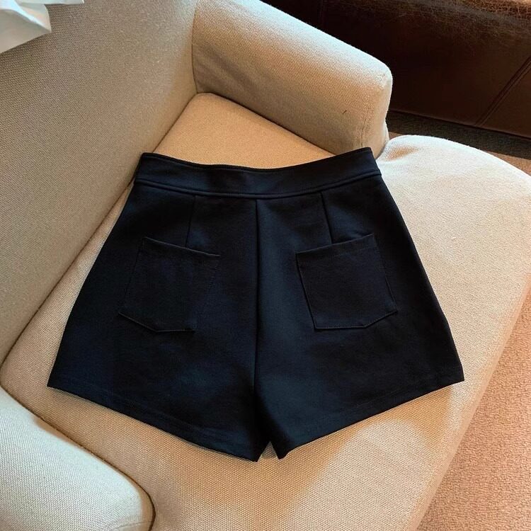 Quần short nữ cạp cao chữ A co giãn thoáng khí phong cách năng động — Màu trắng, Màu đen chi tiết 12