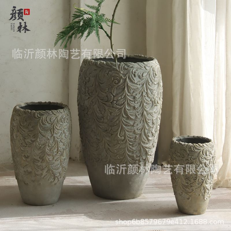 Nórdico en relieve de cemento maceta alta sala de estar balcón hotel patio de gran calibre maceta verde decoración del centro comercial