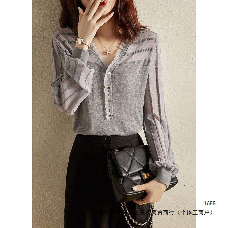 Plus-size chiffon blouse for women, fashionable and stylish lace top, breathable, loose-fitting, slimming base layer to cover the belly for plus-size women up to 200 pounds