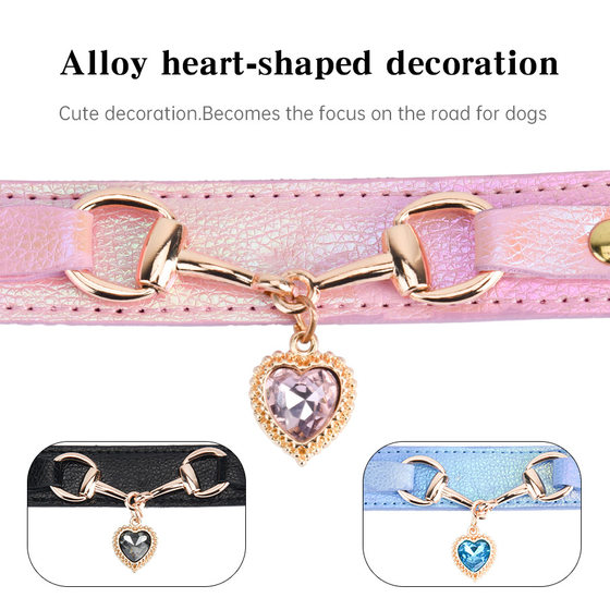 Shiny rhinestone pet collar love jewelry dog collar comfortable leather dog leash Amazon hot sale