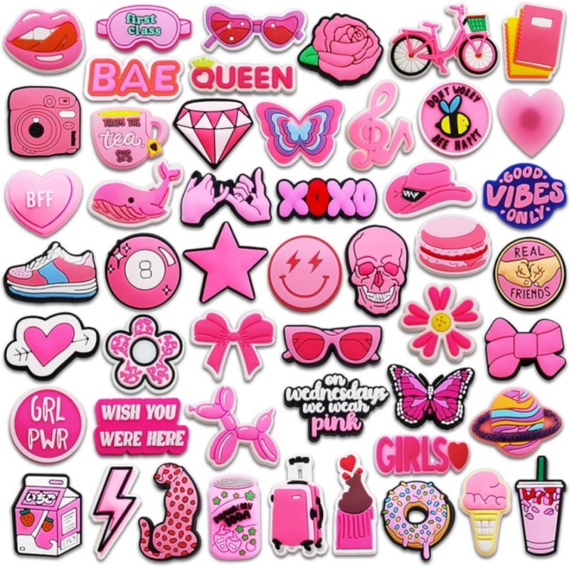 Rosa lindo agujero fresco zapatos flor zapatos hebilla agujero zapatos accesorios de bricolaje hebilla decorativa accesorios en stock al por mayor