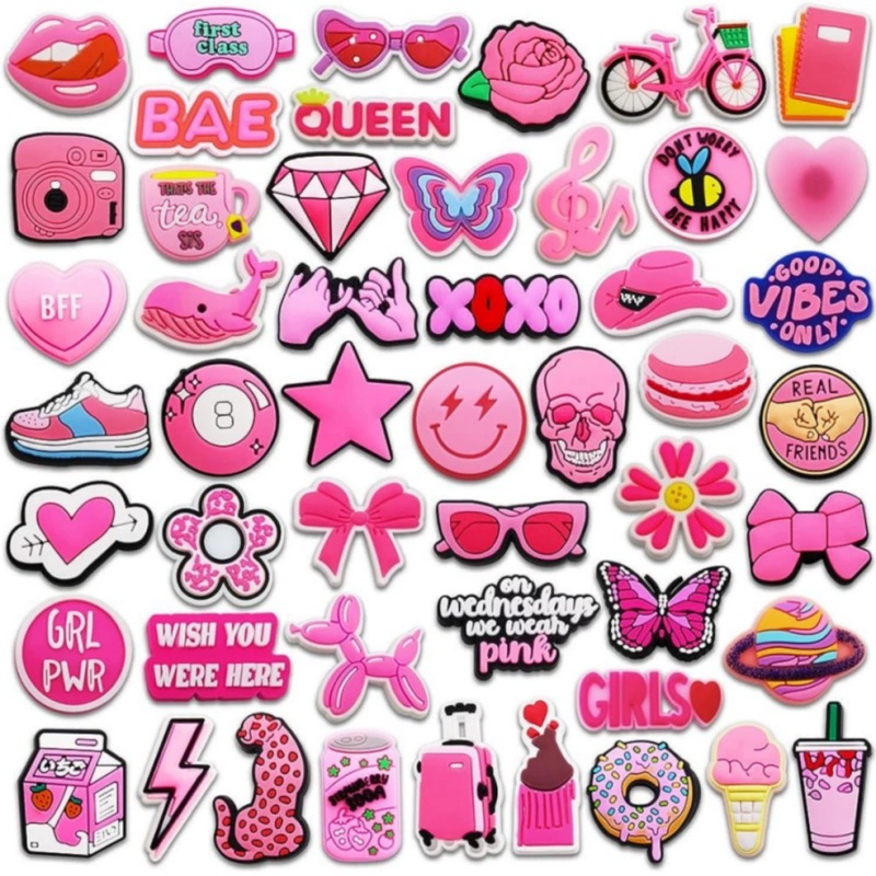 Розовые милые свежие туфли Цветочная обувь Пряжка отверстие обувь DIY аксессуары декоративные пряжки аксессуары в наличии оптом