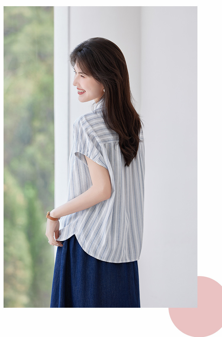 Áo sơ mi nữ tay ngắn dáng nhỏ phong cách đơn giản thời trang hè — màu xanh chi tiết 6