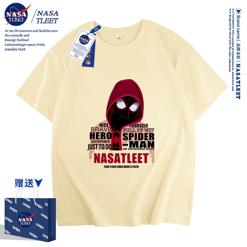 Сертифицированная NASA ко-бренд Spider-Man для мальчиков и девочек, футболка с коротким рукавом, Spider-Man, тренд Street, модная топ