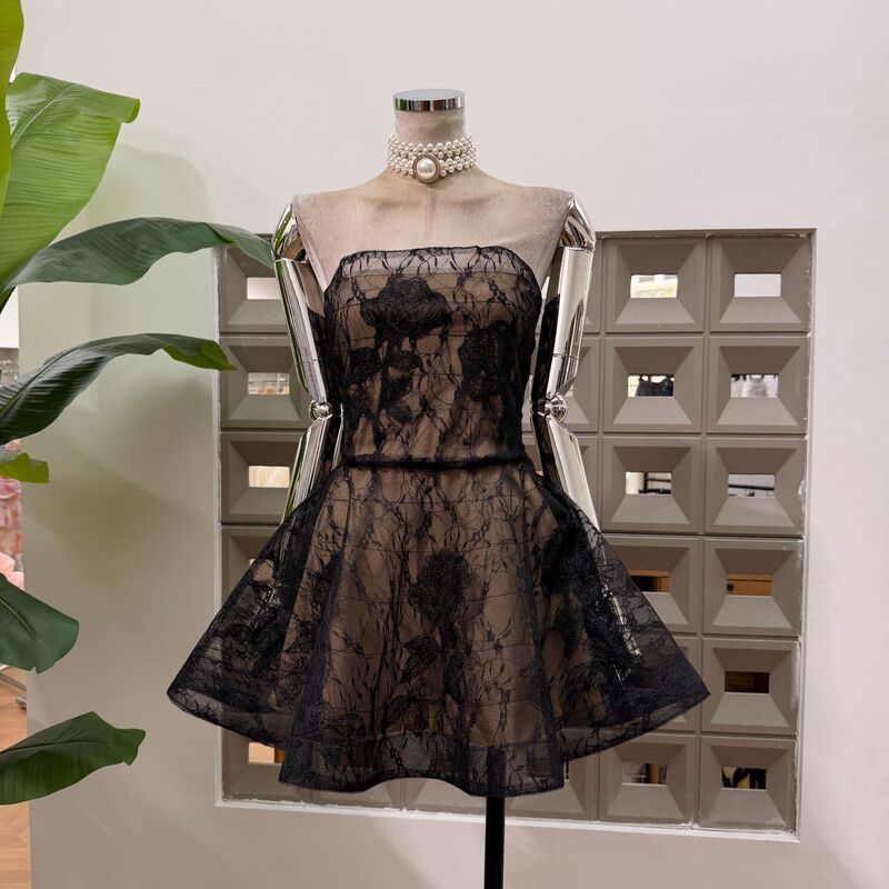 Amazon light luxury style date dress A-line waist-cinching slim-fit embroidered lace strapless puffy umbrella skirt dress Amazon light luxury style date dress A-line waist-cinching slim-fit embroidered lace strapless puffy umbrella skirt dress