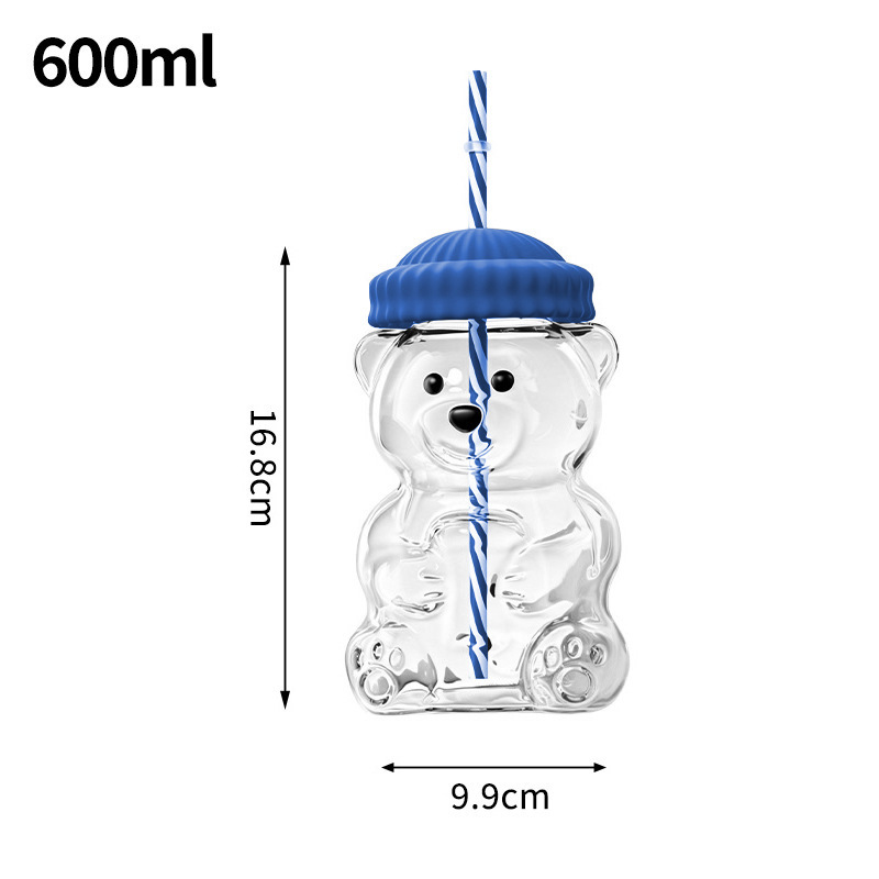 Amazonas transfronterizas tazas de oso ins viento tazas de vidrio de alto valor con tazas de café cubiertas tazas de paja gruesas de gran capacidad