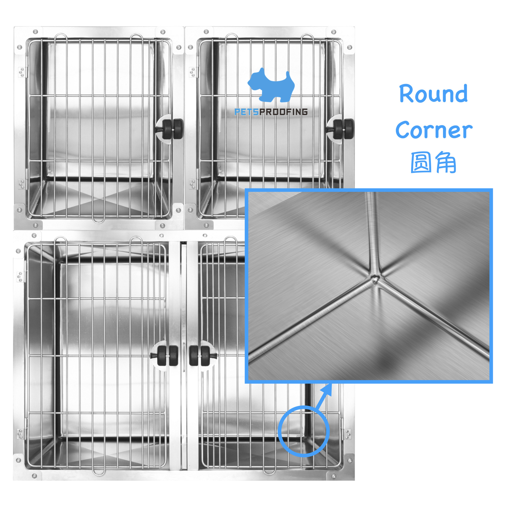 Fábrica de acero inoxidable venta directa jaula de perro comercio exterior para mascotas grandes y medianas jaula de acogida de acogida silenciosa
