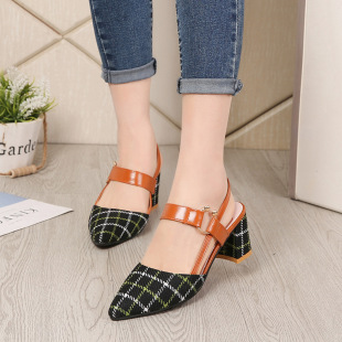 Sandals for Women Summer 2025 New Style Korean Style Baotou Pointed Toe Buckle Roman Shoes Shallow Thick Heel High Heels