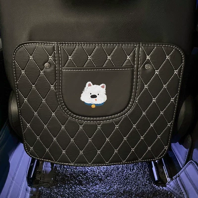 Cute Puppy Design, Rear Seat Single — Seat cushion, seat cover - happy-little-white-dog-black-short-anti-kick-pad-leaflet-no-specifications