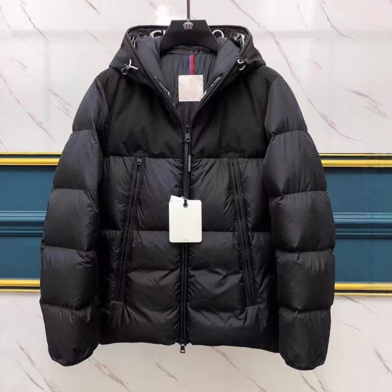 Cross-Border Export Mongolian down Jacket Logo Hood Trim Zipper Winter down Jacket Men's Hooded Jacket
