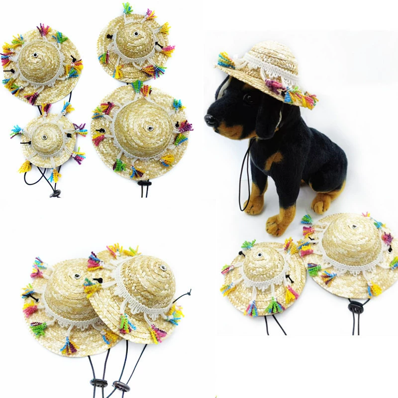 Собака Летняя шляпа от солнца Товары для домашних животных Шляпа Тедди Кошка Фадоу Реквизит для домашних животных Персонализированная соломенная шляпа
