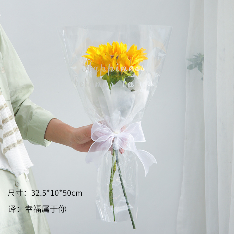 Flor de embalaje multi-bolsa DIY OPP transparente Inglés Flor de embalaje sola bolsa de vidrio impermeable solo ramo de embalaje bolsa