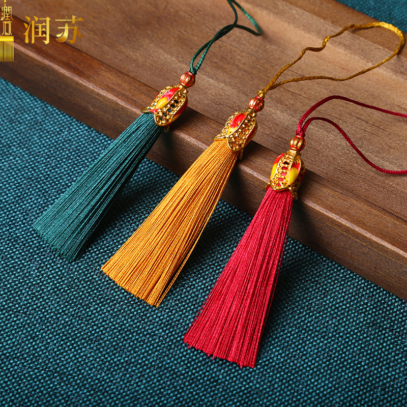 Rushu Flowery Border Small Jade Blue Hat Blue and White Glaze Flowery Tassel Mobile Phone DIY Accessory Bookmark Scented Purse Pendant