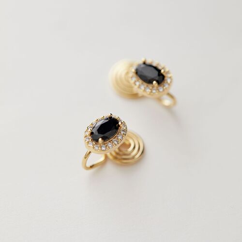 [Retro Black Gold] Light luxury retro style oval black gemstone earrings are set with zircon super flash earrings and earrings