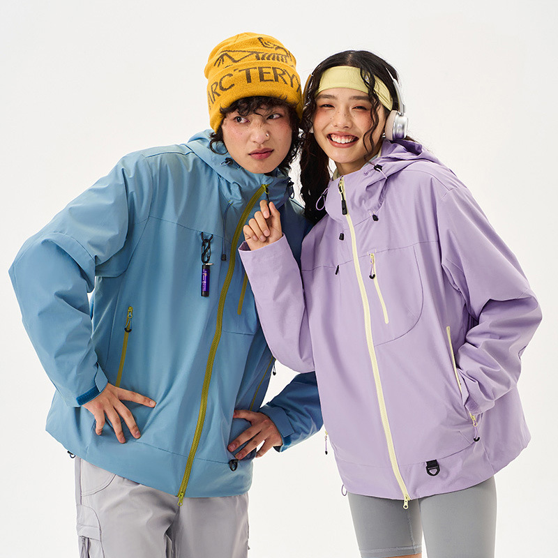 Kongshan Rain Outdoor Jacket for Men and Women, Mountain Style Hooded Windproof and Waterproof Mountaineering Jacket, Travel Jacket