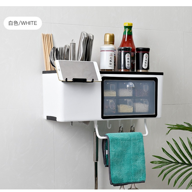 Kitchen Department Store Multifunctional Storage Rack Wall-Mounted Punch-Free Storage Knife Holder Desktop Plastic Seasoning Box Creative