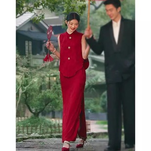New Chinese Style National Style Engagement Dress Women's 2025 New Bride Toasting Dress Morning Spam Cheongsam Summer Live
