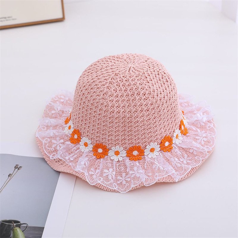 Sombrero de bebé para niños de verano, sombrero para el sol para niñas, sombrero de princesa de margarita de encaje, sombrero de paja de protección solar hueco y transpirable