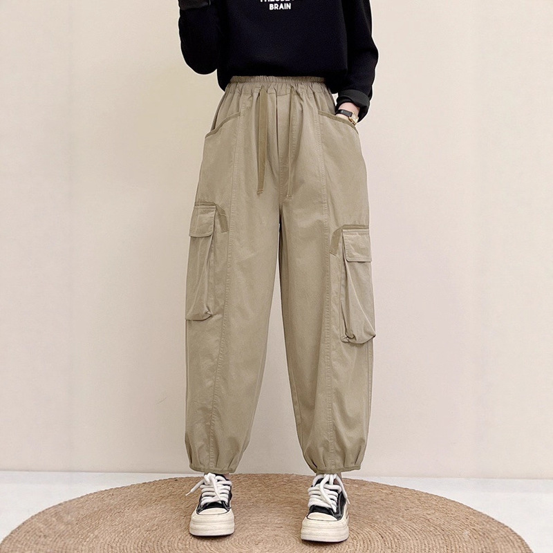 2025 New Autumn Design Niche Solid Color Personality Workwear Style Pants Women's Cuffed Elastic Waist Casual Pants 2025 New Autumn Design Niche Solid Color Personality Workwear Style Pants Women's Cuffed Elastic Waist Casual Pants